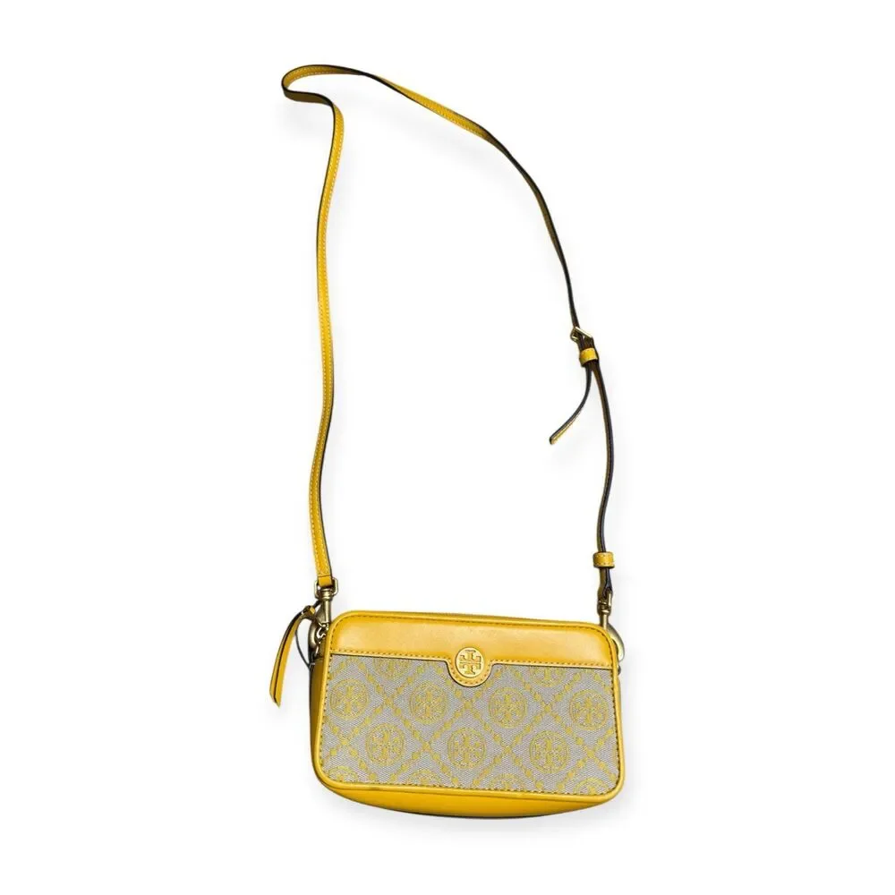 Tory Burch T Monogram Mini‎ Jacquard Crossbody Goldfinch Yellow Camera Bag New